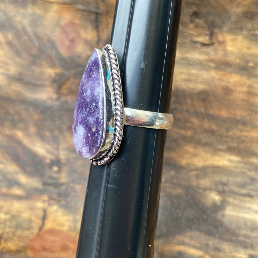 Lepidolite and 925 sterling dipped ring size 10 NEW - Picture 2 of 12
